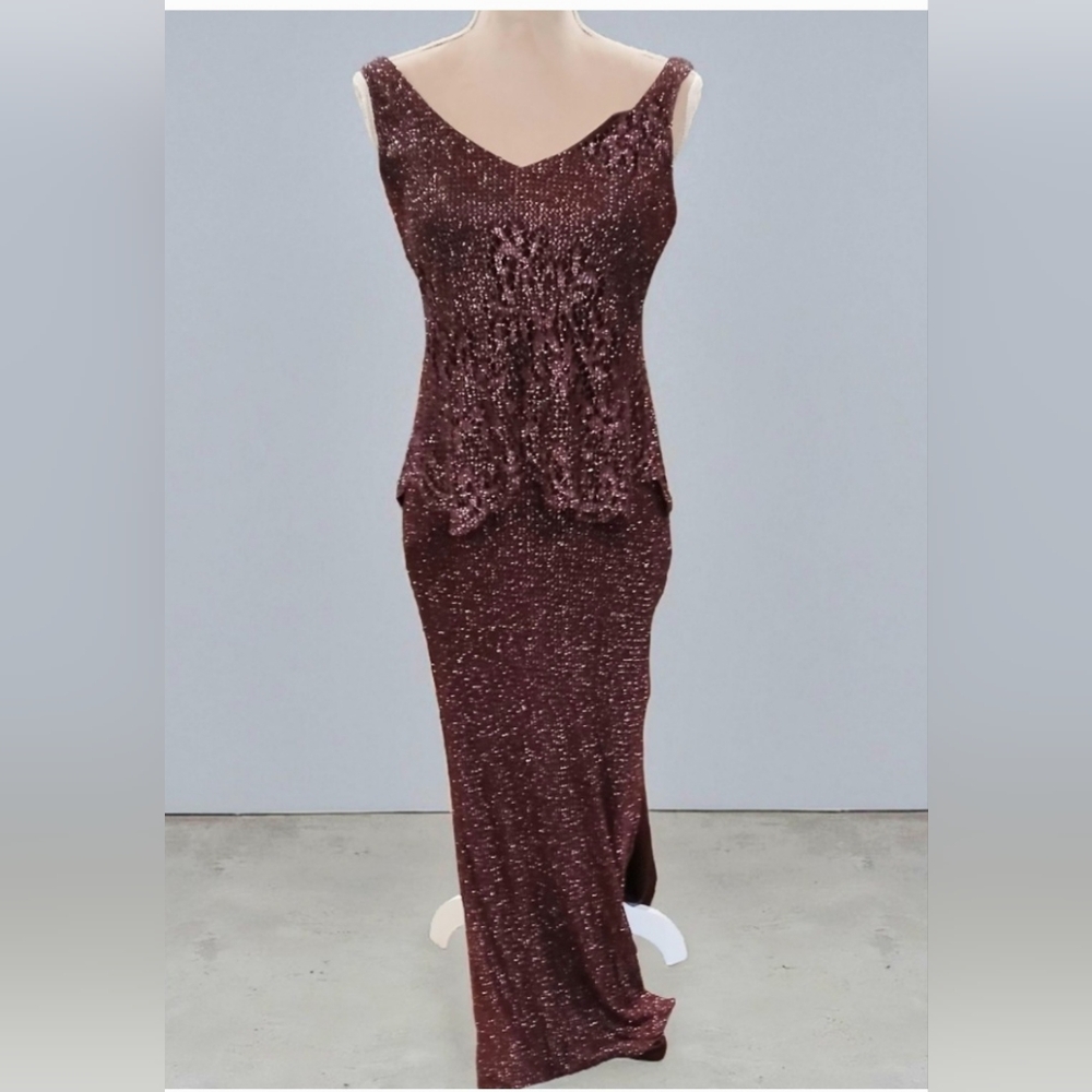 Vtg Jeffrey & Dara Crochet Mesh Layered Metallic Bodycon Womans Dress 8 Vamp